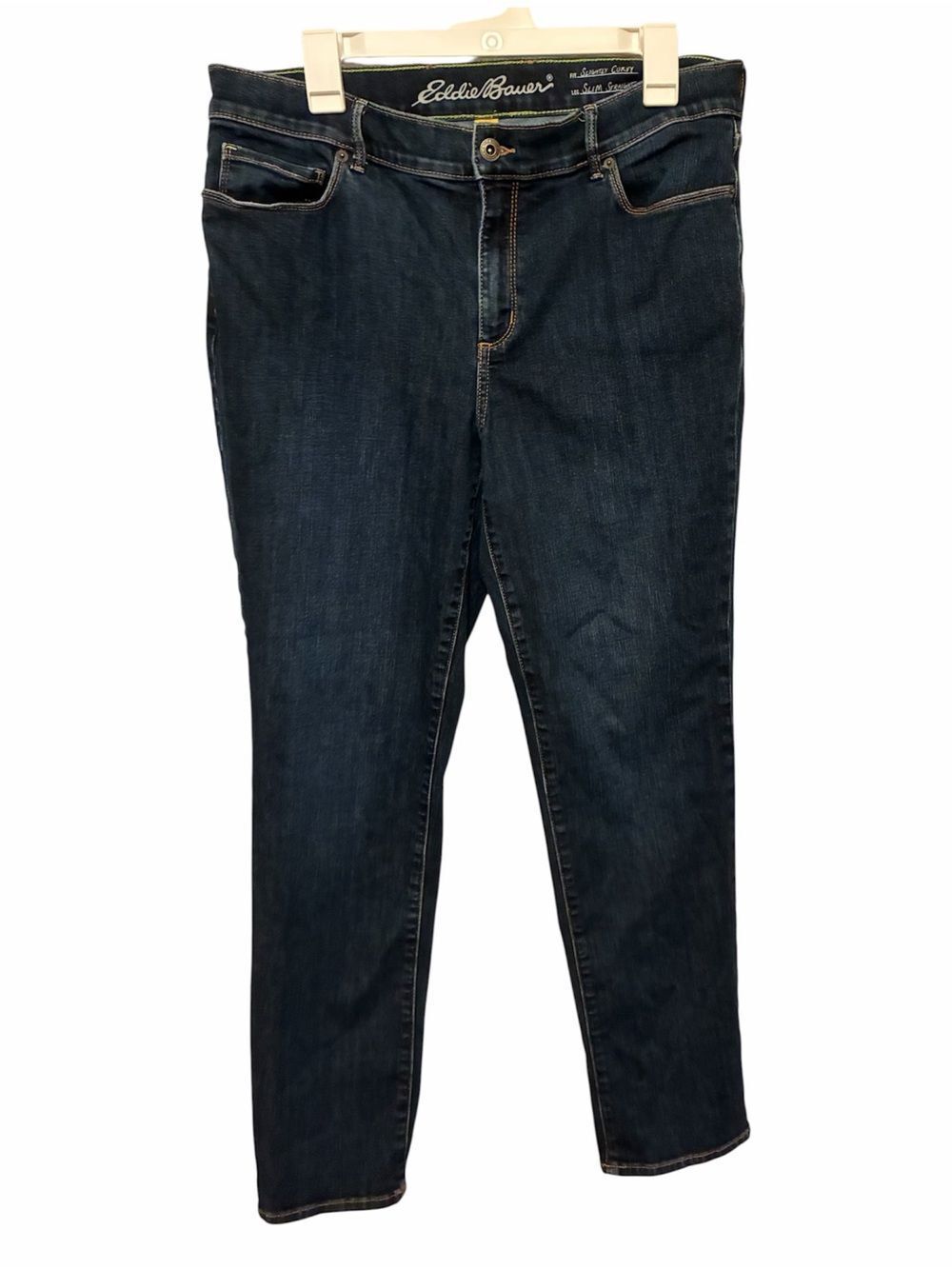 Eddie Bauer Women’s Slightly Curvy Slim Straight Jeans – Size 14 Dark Wash